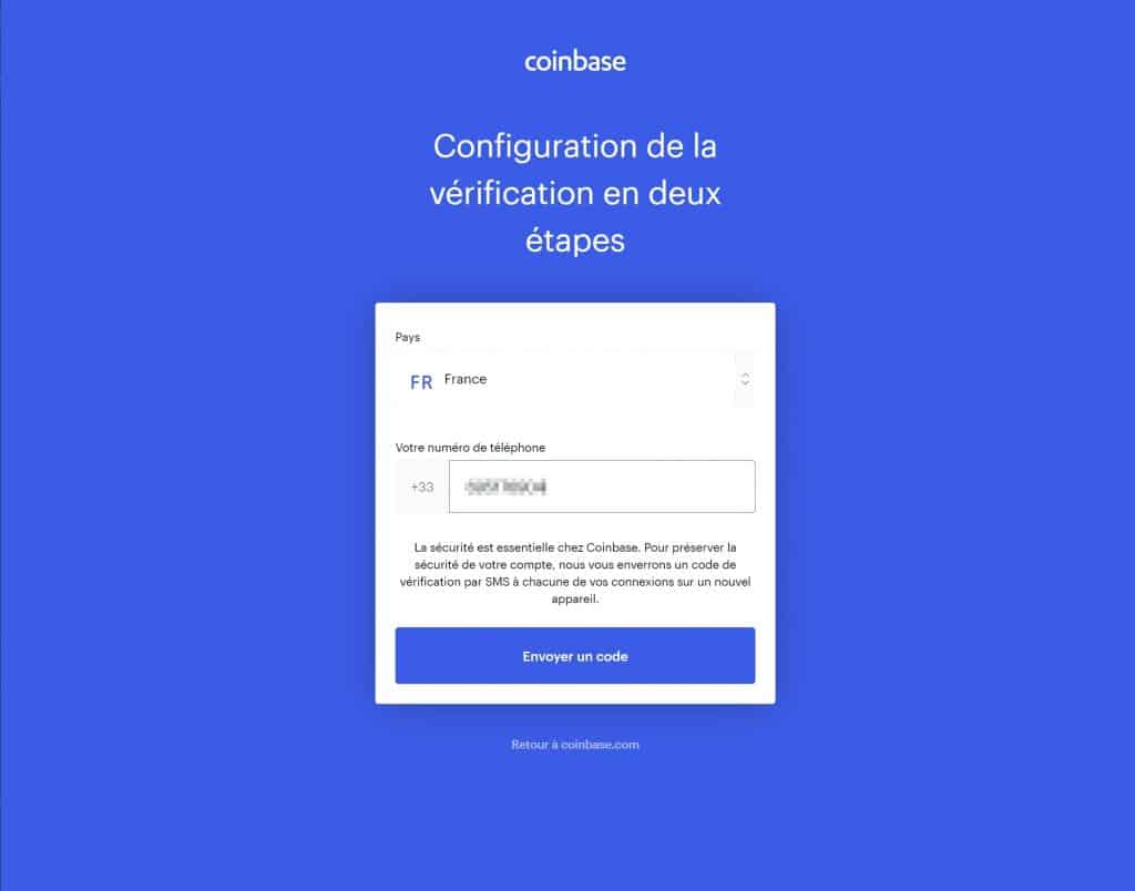 Confirmation telephone Coinbase