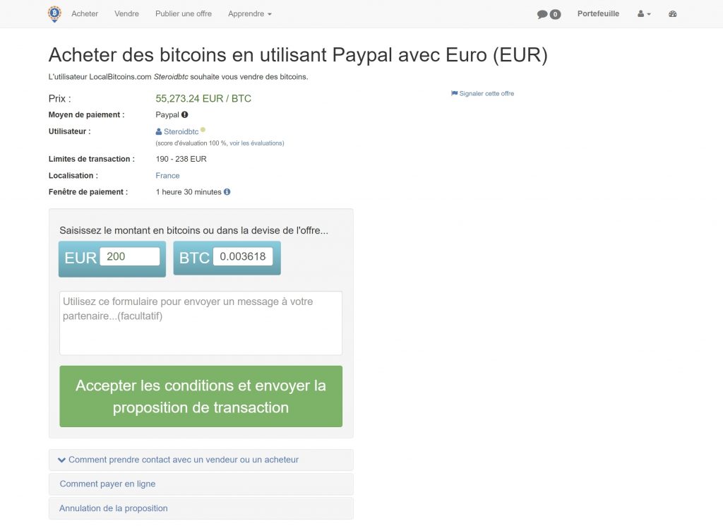 LocalBitcoins achat PayPal
